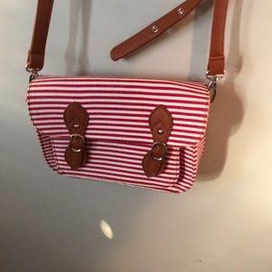 Red and white striped crossbody bag